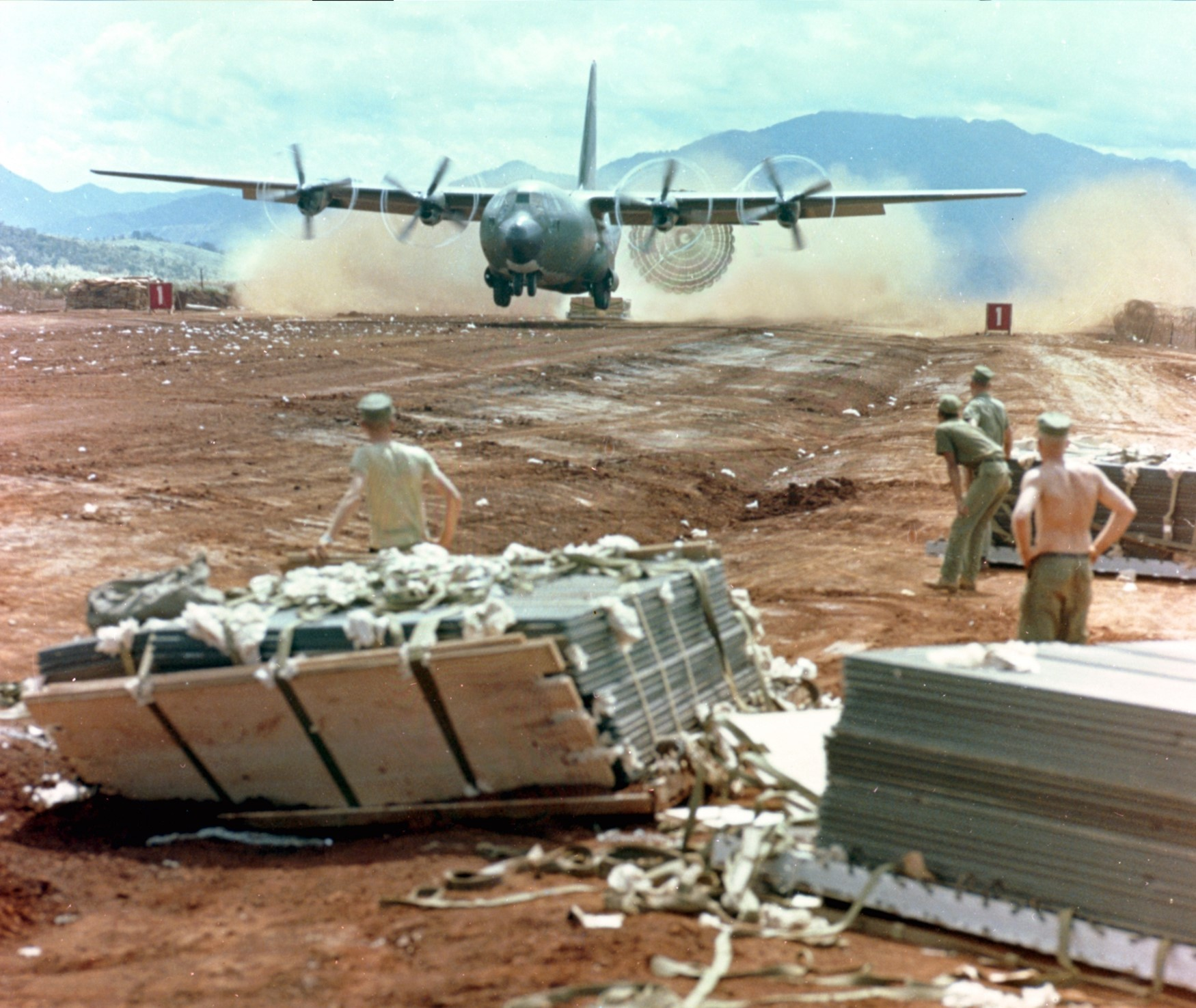 Khe Sanh, South Vietnam, an isolated United States Marine Corps out post during the Vietnam War became too dangerous to land due to hostile ground fire and shelling. To accommodate, C-130s used the Low Altitude Extraction System and kept the Marines resupplied with rations, fuel, ammunition and medical supplies.